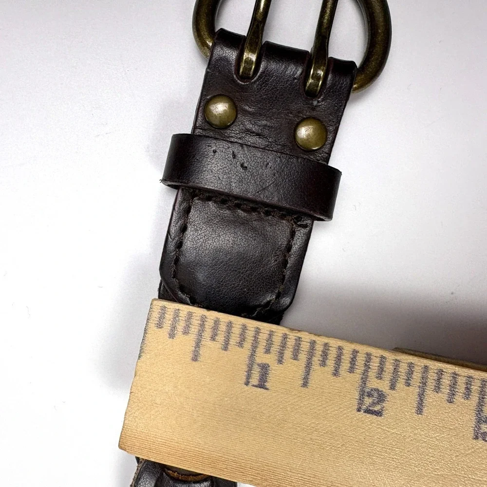 Old Navy Interlocking Chain Genuine Leather Belt Womens‎ Sz XS/S Brown Brass Dbl